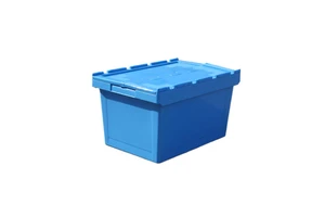 600*400*340mm Heavy Duty Attached Lid Stackable And Nestable Plastic Tote Box Recyclable Feature