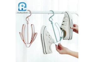 Shoes Drying Rack Plastic Hanging Storage Shelf Shoe Rack With 2 Hooks Socks Hanger for Shoe