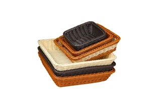 Small Storage Basket Wicker Bread Display Basket Durable Supermarket Fruit and Vegetable PP Plastic Rattan Basket Serving Tray