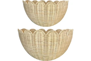 Scalloped Wall Basket, 2pcs Hand Woven Hanging Wicker Wall Baskets Set, Scalloped Rattan Wall Storage & Decor for Home Wholesale