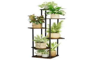 Vintage Modern Plant Stand Wood Metal Indoor Tall Flower Stand Foldable Eco-Friendly Gift for Plant Lovers Calvin Handicraft