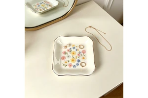 Luxury Modern Geometric Blank Ceramic Cosmetic Storage Tray Gold Rim Multi-Functional Heat Resistant Home Decor Perfect