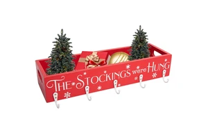 Factory Hot Cocoa Bar Xmas Home Christmas Decorations Storage Box Wooden Organizer Bins Box with Hooks