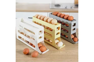 Wholesale Eco-Friendly Plastic Wicker Slide Style Four Layer Kitchen Storage Box Automatic Drawer Rack for Refrigerator Food