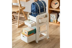 Multi-Layer Schoolbag Books Sundries Trolley With Drawer Bookshelf Portable Removable Plastic Storage Rack