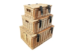Wicker Craft Handmade Wholesale Willow Hamper Set Woven Wicker Gift Storage Picnic Basket Customized Design