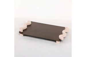 Wavy Travertine Handle Metal Handmade Modern Luxury Serving Tray Retro Bronze Flat Decor Storage Ornament for Decor
