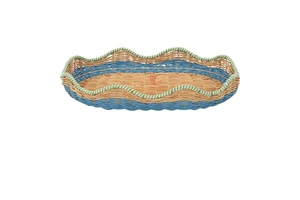 Coastal Style Faux Rattan Serving Tray, Storage Tray in Trendy Color Combinations Scalloped Edge 2028 Spring