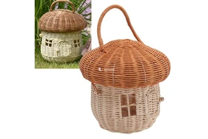 Handwoven Wicker Rattan Mushroom Shaped Storage Basket, Handmade Kids Decor for Outdoor Use and Photo Props Viettimecraft