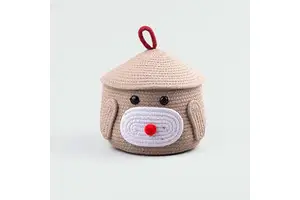 Handmade Beautiful Brown Jute Round Storage Basket for Organizing Toys in Living Room or Wardrobe Stylish Durable