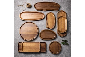 Solid Acacia Wood Premium Tea Fruit Snacks Nuts Dessert Serving Tray Eco-Friendly Biodegradable Dishwasher Safe Storage