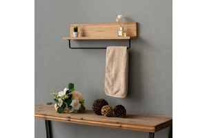 Floating Shelves Wall Mounted Wood Bathroom Storage Shelf Rustic Towel Holder, Home Decor for Living Room Bedroom Kitchen
