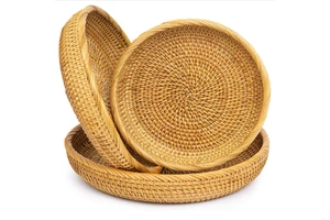 Natural Rattan Round Gift Woven Bread Fruit Basket Bowls Handwoven Storage Serving Baskets Wicker Organizer Rattan Baskets