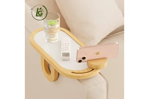 LG Hot Selling Customizable Bamboo Sofa Arm Tray Snack Holder Caddy Organizer Buddy Console Cup Bamboo Couch Cup Holder Tray