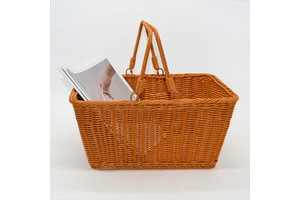 Rectangle Hand-Woven Rattan Eco-Friendly Modern Storage Basket Custom-Made Handle Large-Capacity Food Storage Home Decor Rattan