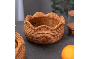 Wicker Picnic Home Decor Box Basket Vietnam Handmade Rattan Woven Bamboo Table Kitchen Storage Basket Tray Living Room Household