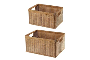 Natural Open Weave Eco-Friendly Vintage Rattan Storage Basket Wicker Shelve Lining Multifunction Picnic Use Black