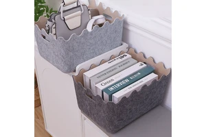 Wave-Edged Felt Storage Basket Big Capacity Space-saving Storage Organizer Multifunctional Toy Storage