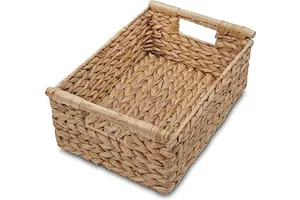 Natural Water Hyacinth Storage Basket With Handle For Living Room