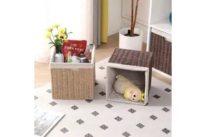 Large Foldable Rattan Wicker Storage Cubes Decorative Paper Rope Baskets for Home Shelf Organizing