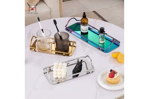 Stainless Steel Rectangular Nordic Design Wedding Mirror Tray for Snacks Desserts Tea Flat Bottom Decor Ornament Storage