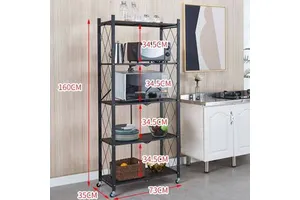 Metal Folding Storage Shelf With Wheels Kitchen Organize /commodity Racks Bathroom Organizer Rack Wire Shelving Garment Shelf