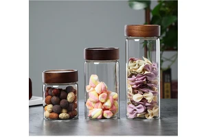 Modern Kitchen Airtight Food Storage Jars With Freshness Preservation Hand Blown Borosilicate Glass And Acacia Wood Lid