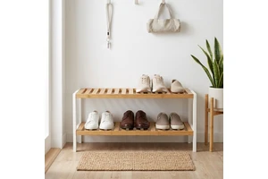 Natural House Free Standing Bamboo Shoe Rack for Living Room Closet Entryway Bedroom