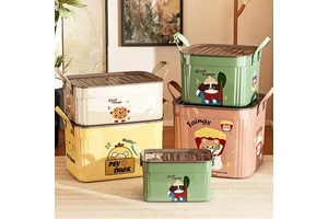 Stacked Modern Style Cover Handle Cute Sundries Plastic Storage Boxes Bins Kid Cartoon PP Toy Food Organizer Container with Lid