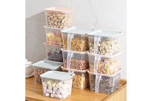 Stackable Clear Plastic Refrigerator Organizer Bins with Handle Lid for Food Storage and Freezer Use
