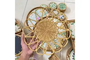 Handmade Rattan Wedding Basket Plate Circular Flower Pattern Fancy Weaving Home Decor Ninh Binh