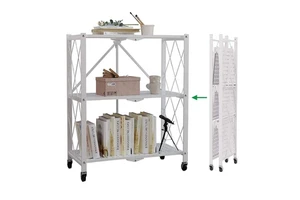 Multi-Layer Metal Floor Standing Stackable Folding Shelf Rack Trolley Movable Multi-Layer Kitchen Organizer Storage Rack