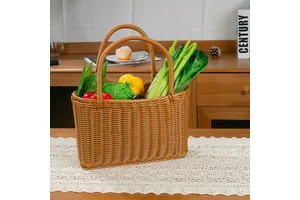 Customizable Different Size Rattan Woven Handheld Rectangular Flower and Picnic Basket for Home Decoration and Food Storage