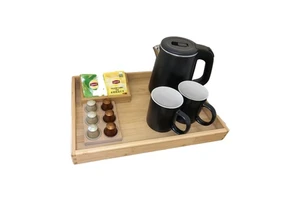 Eco-friendly Bamboo Storage Welcome Tray Single Tier American Style Natural Color Kitchen Living Room Electric Kettle Tea Coffee