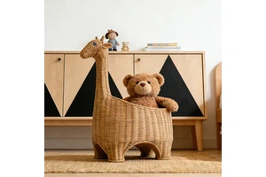 Handmade Animal-Shaped giraffe mold Wicker Storage Basket with Cartoon Rattan Organizer Bin for Toys and Home Decor