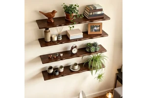 Factory Wholesale Live Edge Floating Shelves Set of 4, 35.4" Natural Pine/Walnut Wall Shelves for Modern Farmhouse Decor