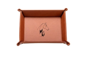 Custom Luxury Black Laser Engraved Leather Sundries Valet Storage Trays For Home Organizer