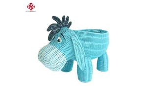 XH Woven Storage Basket Decorative Bin Home Decor Handcrafted Gift Art Donkey Plastic Rattan Resin Wicker Basket