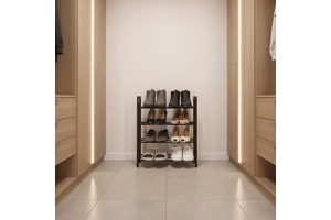 Modern 4-Tier Plastic Galvanized Steel Pipe Multifunctional Living Room Bedding & Shoe Rack with Self Storage Organizer