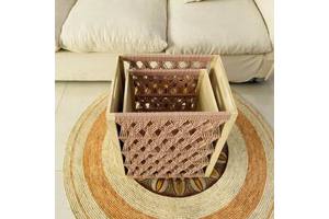 Designer Cotton Rope Wood Storage Chest Handwoven Artisan Quality Farmhouse Decor Rectangle Shape PC for Daily Organization