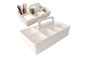 Masthome Large Plastic Storage Box For Cleaning Supplies 8-Compartment Tool Organizer Box Heavy Duty Storage Caddy With Handle
