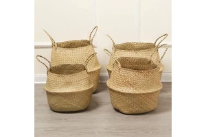 Seagrass Belly Basket Pot Laundry Straw Woven Wicker Rattan Seagrass Storage Basket For Plants