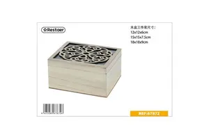 Set of 3 Wooden Decorative Storage Boxes with Window 18x18x9cm for Display and Organization