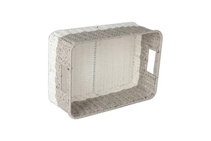 Best Sale Handwoven Wooden Rattan Baskets Rectangle Storage Baskets Handle Organizing Wicker Baskets Made Seagrass Iron Rope