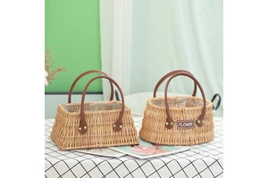 Vintage Eco-Friendly Portable Rattan Basket Hand-Woven Flower Storage for Home Decor and Multi-Purpose Use for Picnics