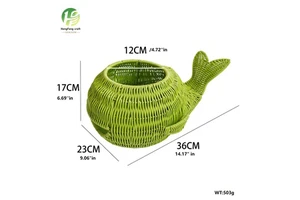 Wicker Rattan Whale Shaped Storage Basket with Handle Eco-Friendly Vintage/Durable Multi-Purpose Home Organizer Blue