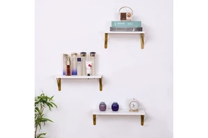 Set of 3 Farmhouse Elegant White Multifunctional Wall Storage Home Decor Wood Floating Shelves