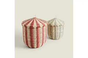 Rattan Woven European Style Eco-Friendly Stackable Storage Basket Lid Large Capacity (>501ml) Living Room Bathroom-Household Use