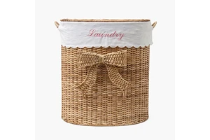 New Arrival Rattan Cloud Woven Wicker Hamper Rattan Bow Laundry Basket For Kid Room Dirty Clothes Storage Nursery Decoration