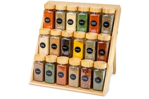 High Quality 3-Tier Bamboo Spice Rack Foldable Non-Slip Wooden Spice Organizer for Kitchen Countertop